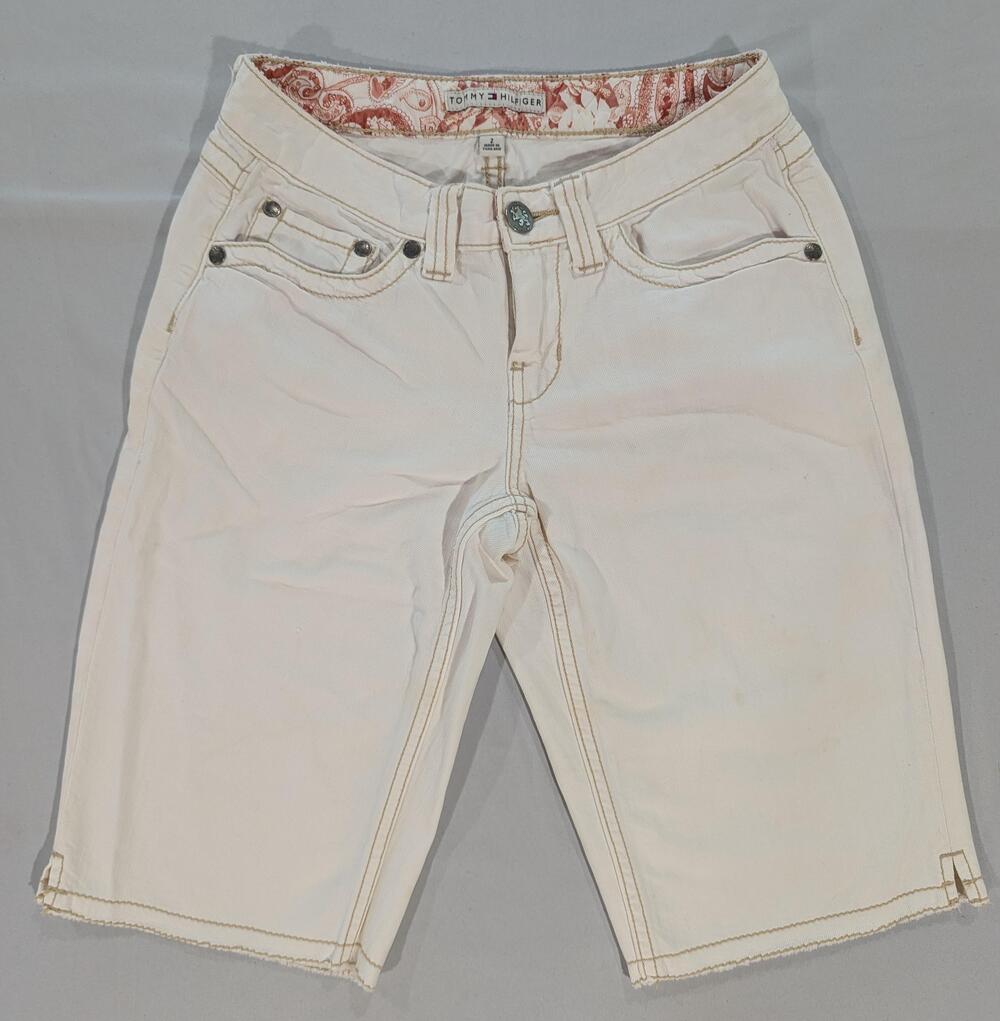 Tommy Hilfiger Shorts Womens 2 White Twill Bermuda Stretch Zip Fly Casual Logo